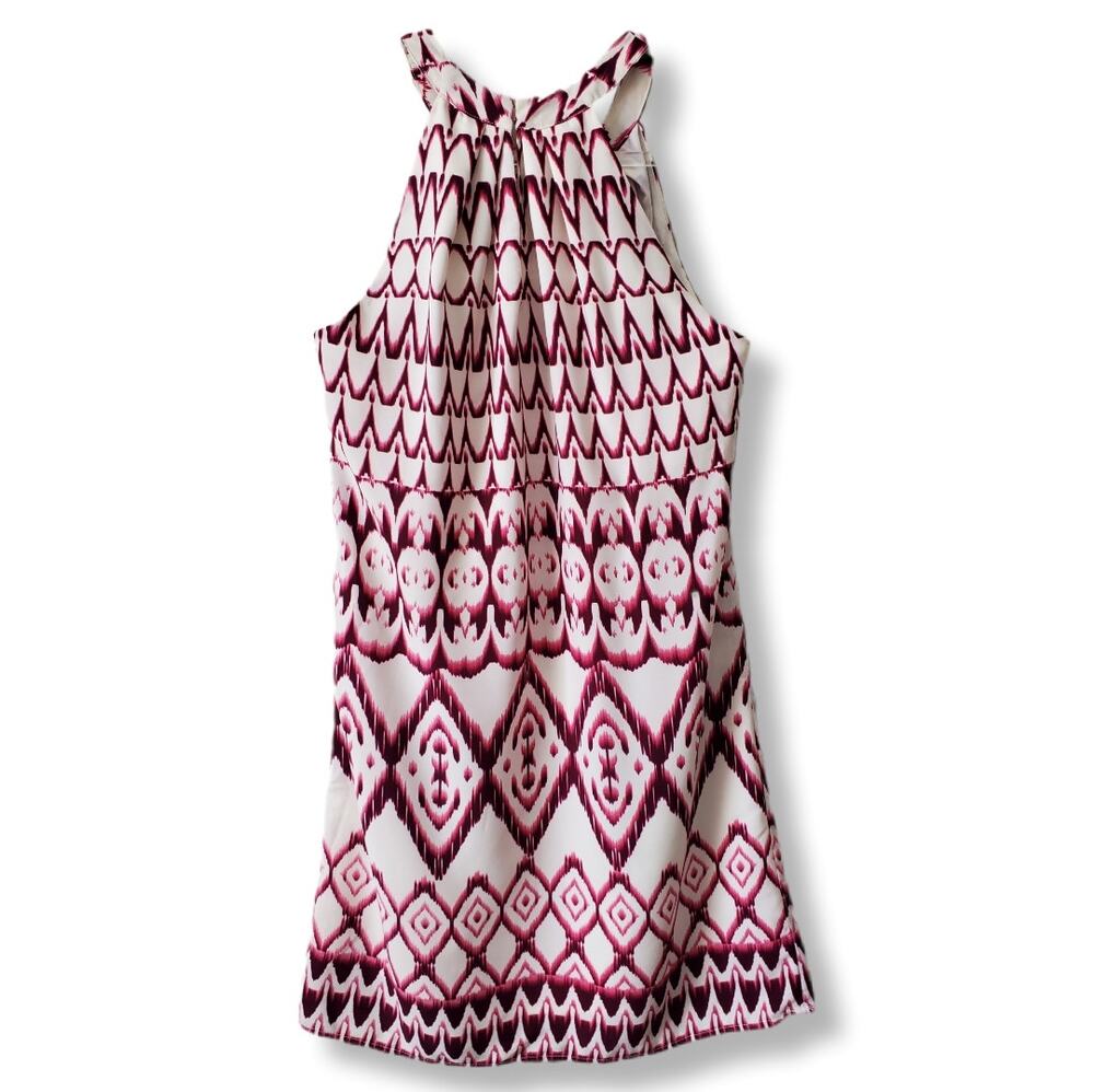 Skies Are blue White Maroon Print Halter Dress XS Boho Chic Career Cocktail NEW